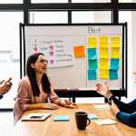 **

A vibrant, diverse group of entrepreneurs brainstorming in a brightly lit, modern co-working space. Post-it notes cover a large whiteboard filled with ideas related to social impact, innovation, and ethical business practices. One entrepreneur is passionately presenting, while others are actively listening and engaged. In the background, there's a subtle hint of a cityscape emphasizing forward-thinking business and innovation. The overall tone is energetic, collaborative, and inspiring.

**