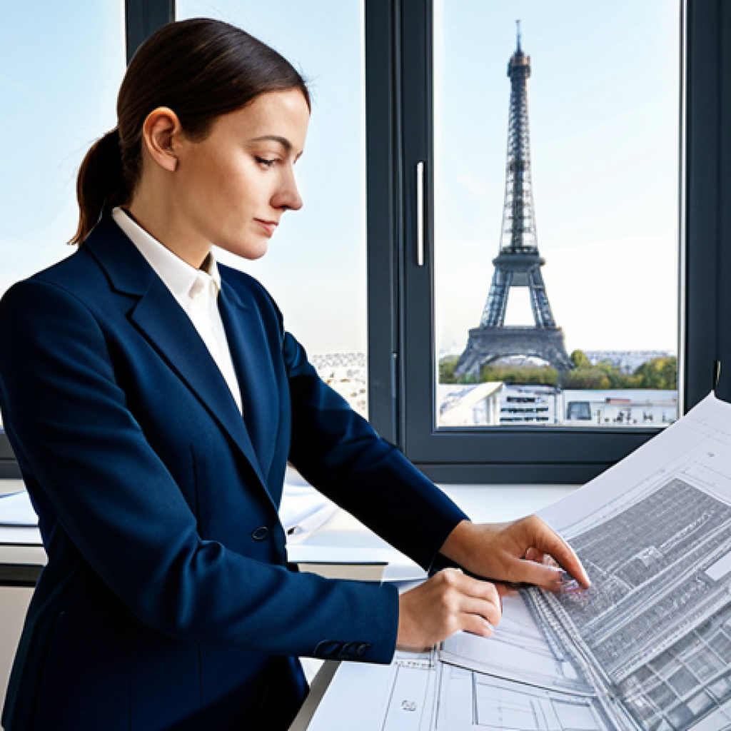 지속 가능한 영감 관리의 실천 사례 - Professional Workspace**
"A professional female architect, fully clothed in a tailored business sui...