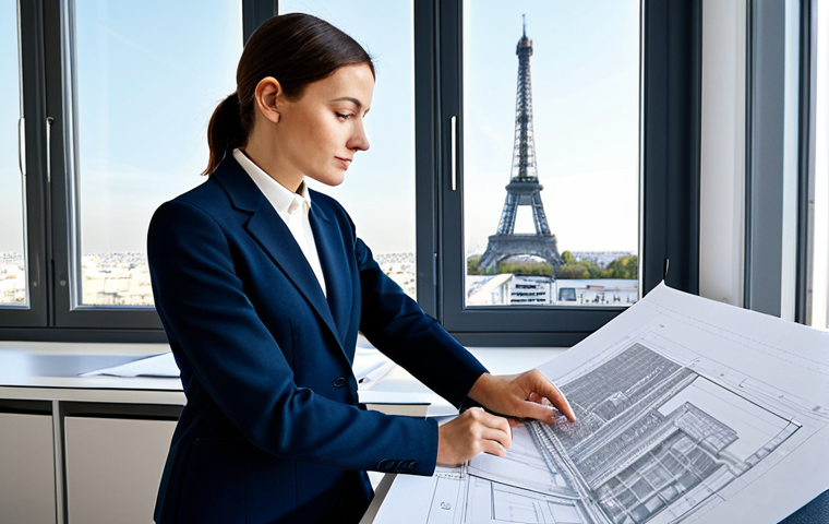 지속 가능한 영감 관리의 실천 사례 - Professional Workspace**
"A professional female architect, fully clothed in a tailored business sui...