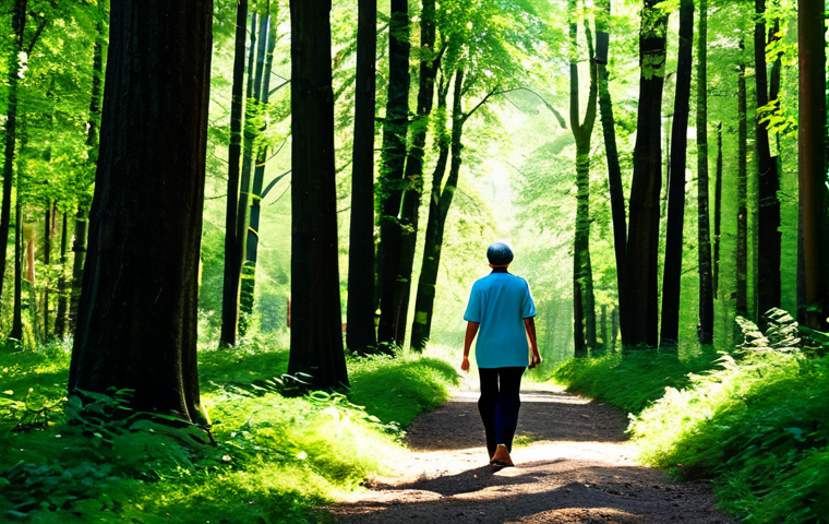 지속 가능한 영감 관리의 도전과제 - Nature Walk for Inspiration**
"A person fully clothed in comfortable, modest clothing walking throu...