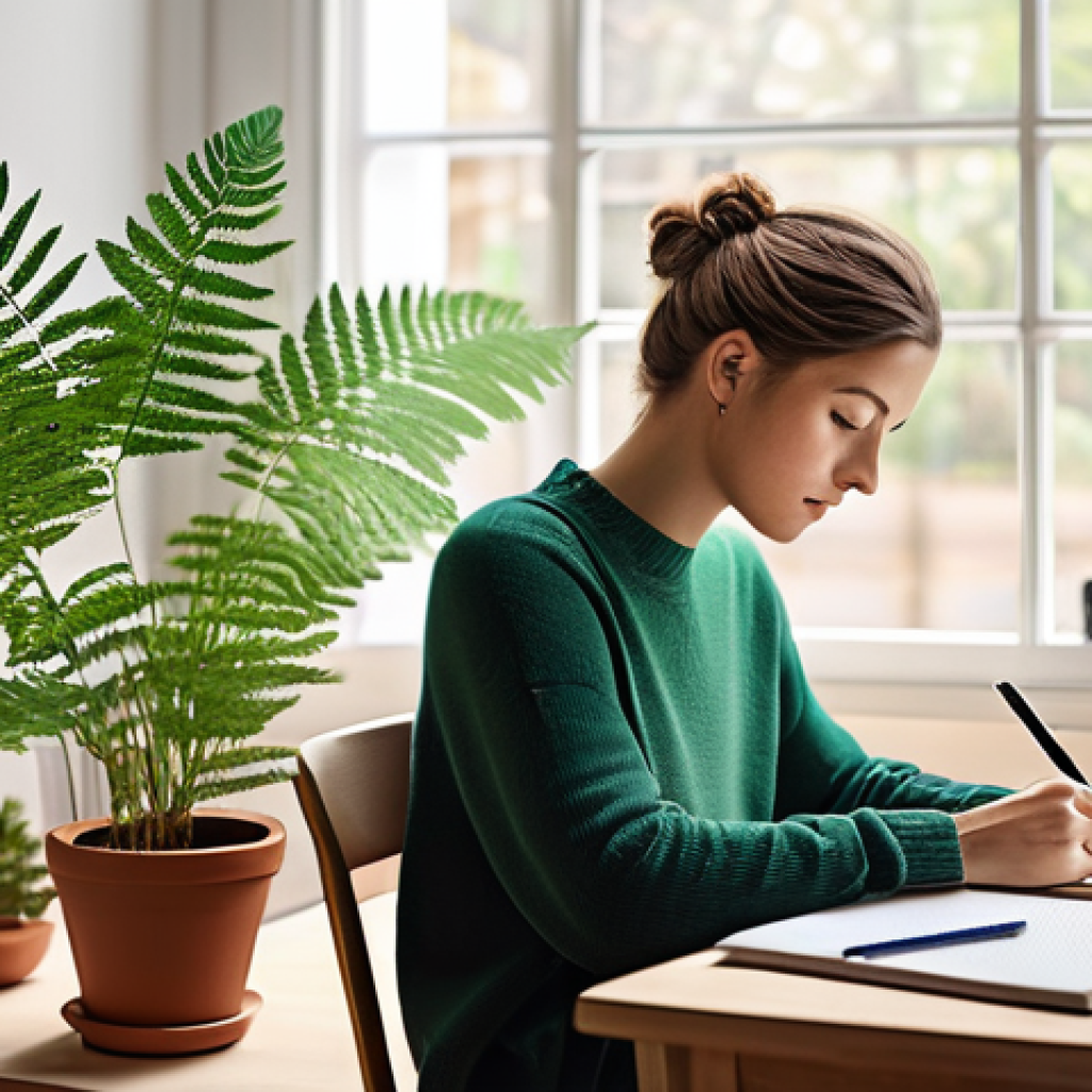 지속 가능한 영감 관리의 기본 가이드 - **Prompt 1: Serene Creative Sanctuary**
A tranquil, minimalist home office space. Soft, natural ...