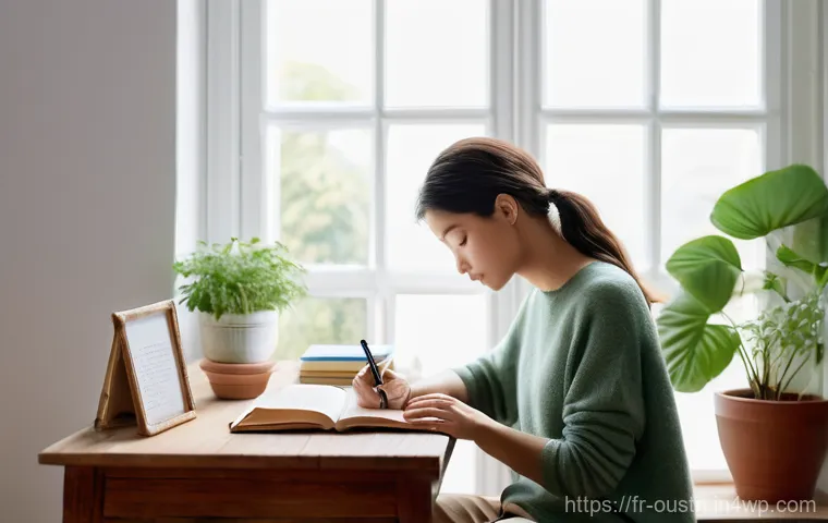 지속 가능한 영감 유지의 심리적 혜택 - **Prompt:** A tranquil and inspiring home office scene. A young woman, dressed in comfortable yet st...