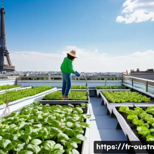 Home 33 영감을 주는 지속 가능한 프로젝트 사례 - **Vibrant Parisian Rooftop Urban Farm:** A sunny, wide-angle shot of a sprawling rooftop urban farm ...