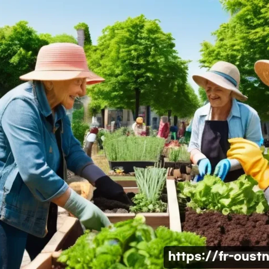 지속 가능한 영감을 위한 커뮤니티 활동 - A vibrant community gardening workshop scene in a French urban neighborhood, diverse group of neighb...