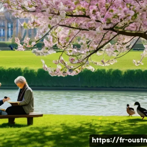 Home 31 지속 가능한 영감 찾기의 여정 - A serene urban park scene in springtime Paris, featuring a diverse group of people enjoying nature: ...